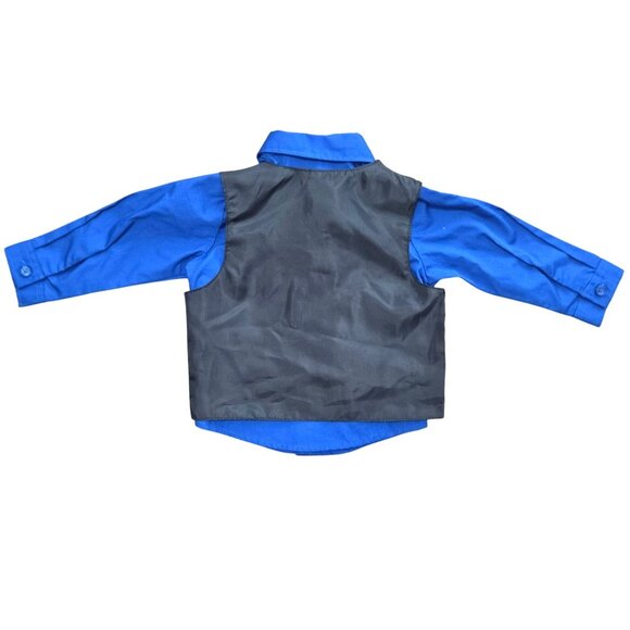 George Blue Gray 3 Piece Formal Button Shirt Vest Pants Suit Set Baby Boy's 12M - Picture 5 of 10